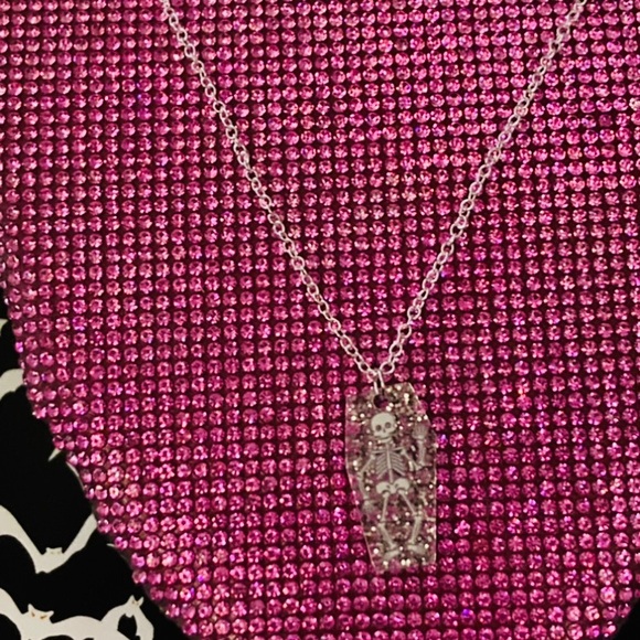 Skeleton Necklace Sterling Silver Glitter Coffin Creepy Emo goth egirl Y2K gift - Picture 13 of 13